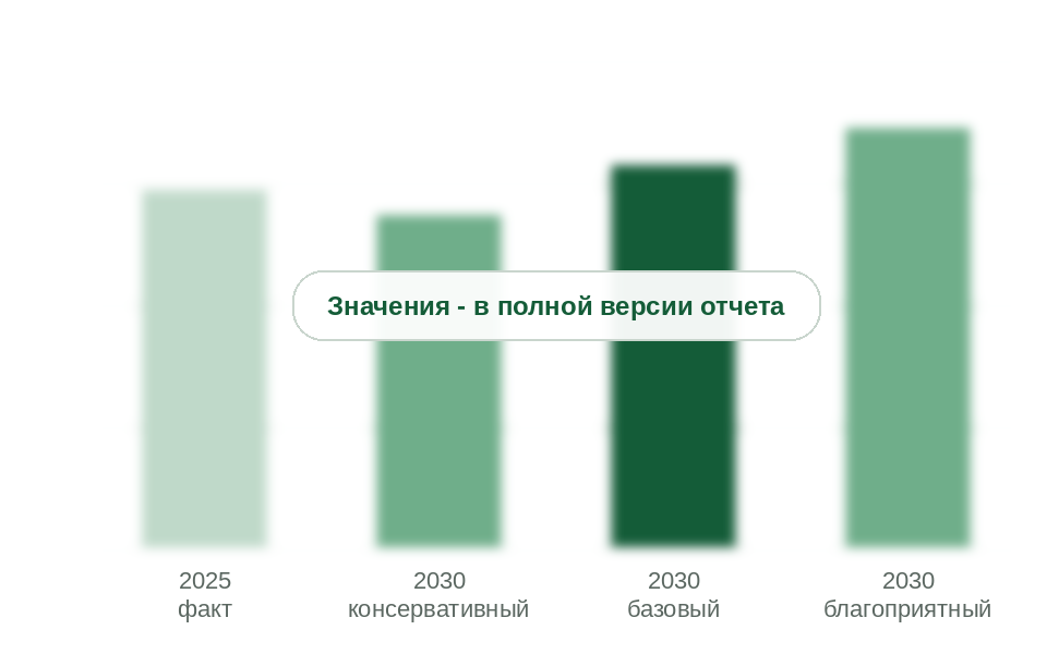 Потребление в 2025 г. и прогноз на 2030 г. по сценариям, тыс. т